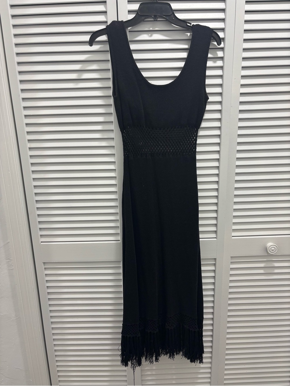 Olivaceous Black Sleeveless Fringe Midi Dress